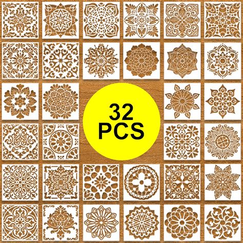 Buy 32 Pcs Mandala Stencils Stencils For Painting On Wood 6 X 6 Inch