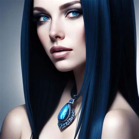 woman with long straight dark hair blue eyes pret openart