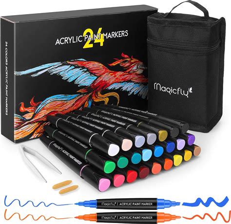 Magicfly 24 Colours Acrylic Paint Markers Double Sided Acrylic Paint