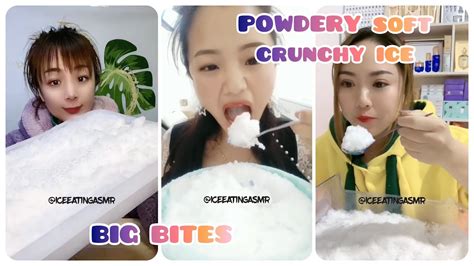 Asmr Powdery Soft Crunchy Ice 🤍🤤 And 🍵 Matcha Ice And Squeaky Ice And Big