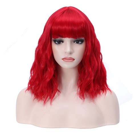 Righton 14 Bright Red Wig Short Curly Wig With Bangs Red Wig Synthetic Wig Women Girls Red Wig