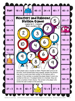 See how far you can get! Monsters Division Games Freebie for Fact Fluency: Division ...