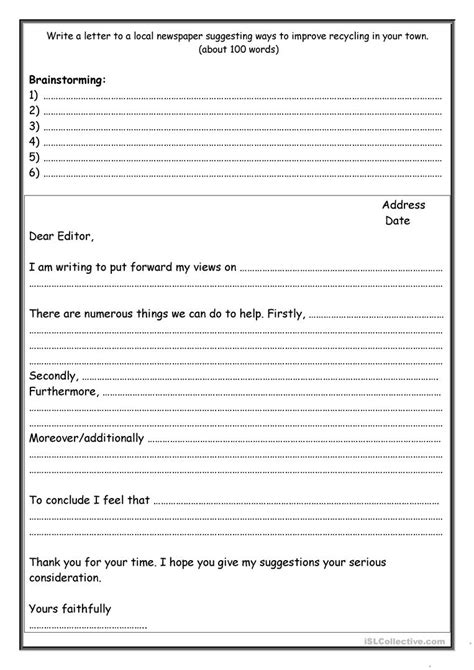 There various do's and don'ts to keep in mind while writing a formal letter. formal letter writing template worksheet - Free ESL ...