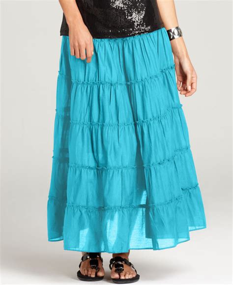 Caribbean Blue Tiered Maxi Skirt Tiered Skirt