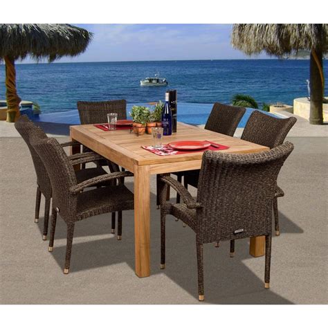 Patio tables should be sturdy, stylish, and the right size and height for your needs. Amazonia Brussels 7-Piece Teak/All-Weather Wicker Patio ...