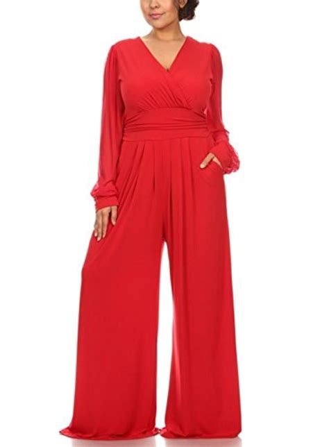 Plus Size Red Sheer Mesh Long Sleeve Wide Leg Pant Suit Dress Jumpsuit