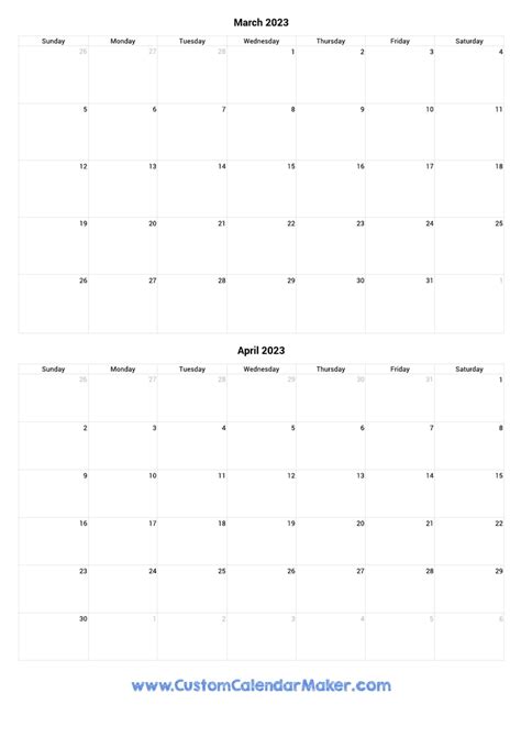 March And April 2023 Printable Calendar Template