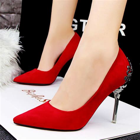 Pin By Mia On Lebeautiful Heels Suede High Heels Red Bridal Shoes Red Wedding Shoes
