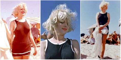 Candid Photographs Of Marilyn Monroe In Black Swimsuit From The Movie Some Like It Hot