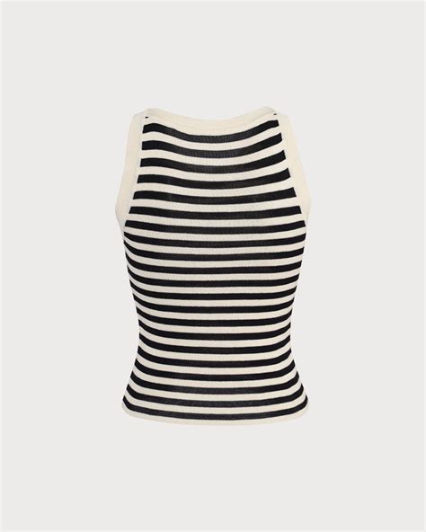 The Black Round Neck Striped Tank Top And Reviews Black Tops Rihoas