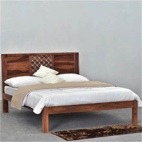Diamond Lattice Solid Wood Rustic Platform Bed Frame W Headboard