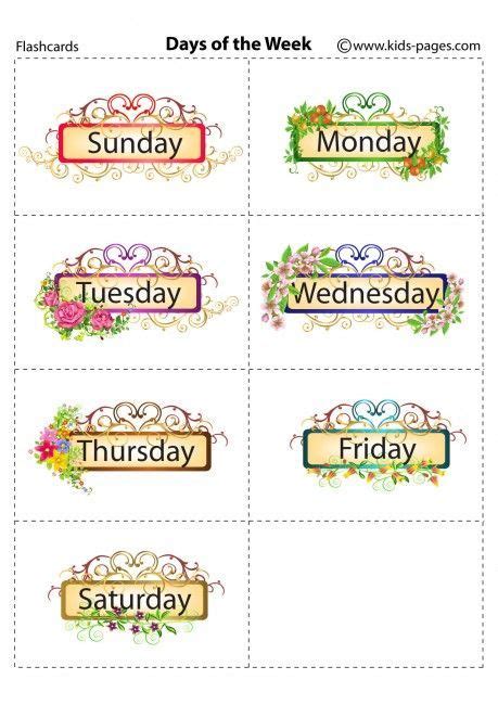 Names Of Days Of Week Printable Pdf Versions Small Size 3x3