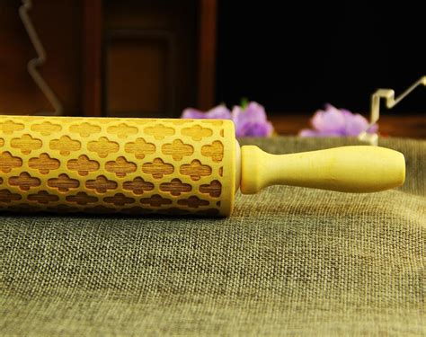 Embossing Rolling Pin Engraved Wood Embossed Rolling Pin Etsy