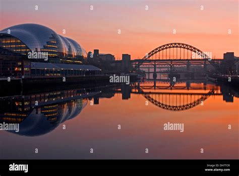 River Tyne In Central Newcastle Upon Tyne At Sunset The Bridges Of The
