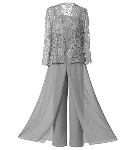 Teahutty Womens Elegant Chiffon And Lace Mother Of The Bride Pants Suits