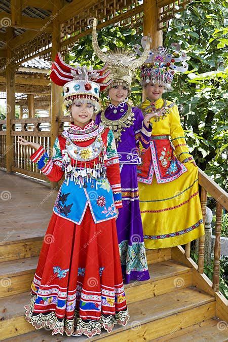Chinese Ethnic Girls In Traditional Dress Stock Photo Image Of Girl