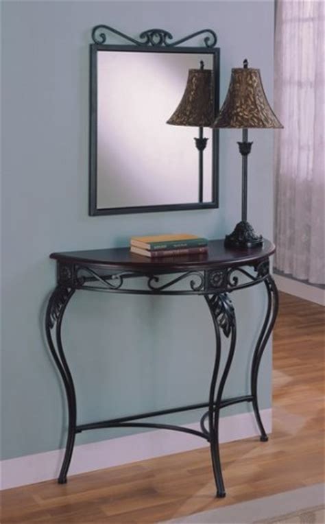 Mirror With Foyer Table And Lamp Set Wood And Metal