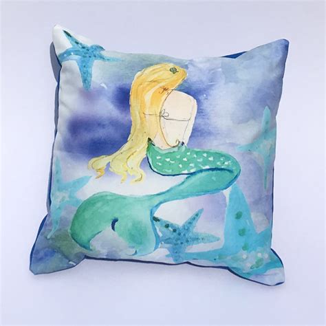 Coastal Decor Mermaid Throw Pillow Hibiscus Jazz