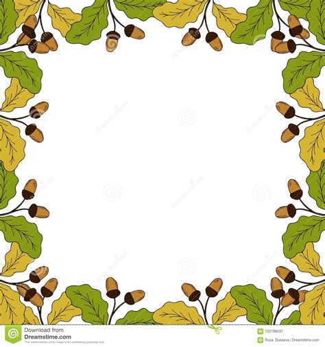 Oak Leaf And Acorn In Color Liner Border Stock Vector
