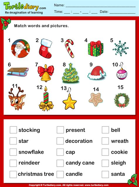 Christmas esl printable crossword puzzle worksheets. Christmas Vocabulary Words and Pictures Worksheet - Turtle ...