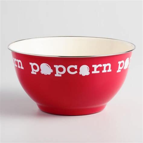 Red Enamel Popcorn Serving Bowl V1 Serving Bowls Bowl Wood