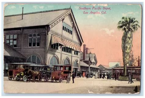Southern Pacific Depot Station Horse Carriage Scene Los Angeles Ca