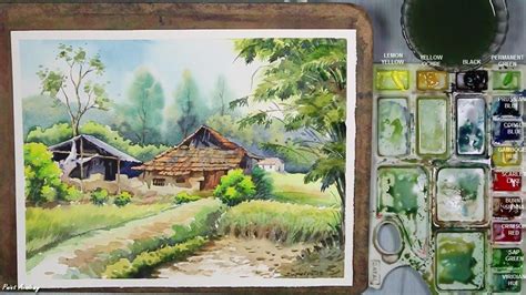 Watercolor Painting Village Landscape Step By Step Youtube