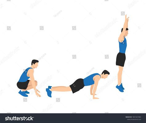 Exercise Guide Man Doing Squat Thrust เวกเตอร์สต็อก ปลอดค่าลิขสิทธิ์