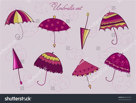 Pink Cute Umbrella Set In Vector 60624376 Shutterstock