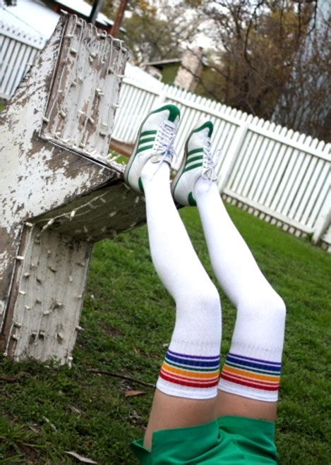 Black Thigh High Socks Rainbow Striped Tubes Pride Socks