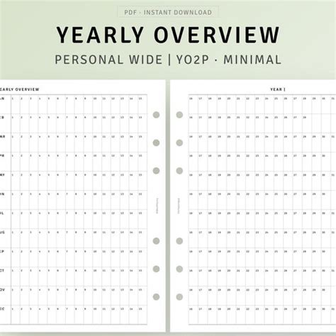 Yearly Overview Printable Yearly Planner On One Page Year At Etsy