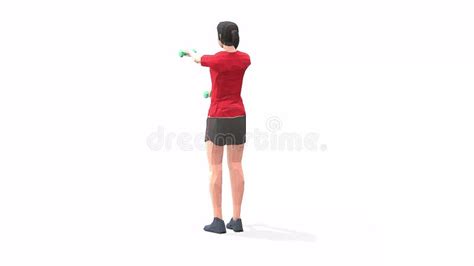 forward push ups woman exercise animation 3d model on a white background in the red t shirt low