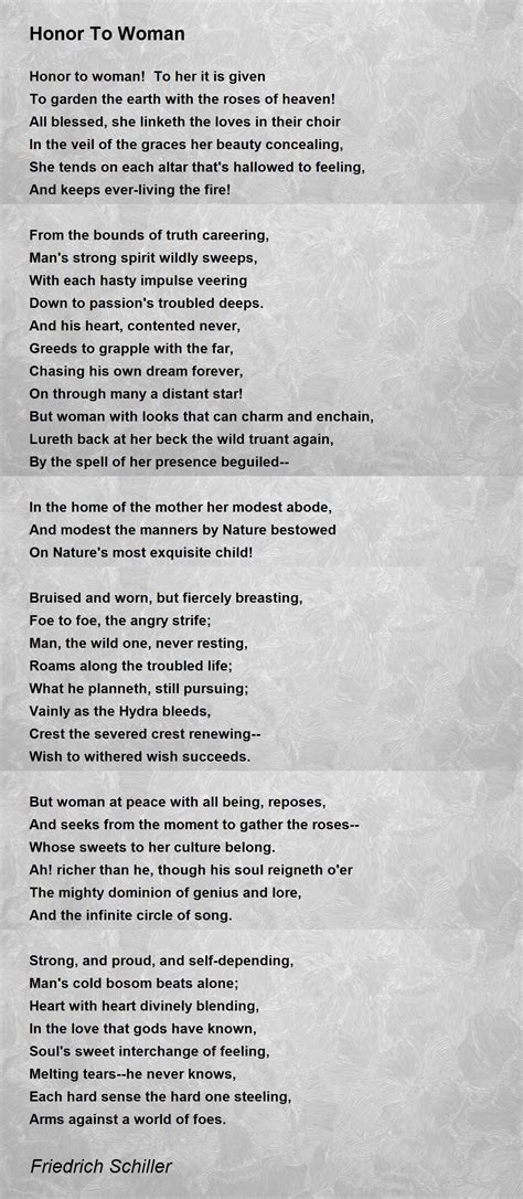 Honor To Woman Poem By Friedrich Schiller Poem Hunter