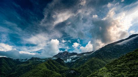 Download 3840x2160 Wallpaper Clouds Sky Green Mountains