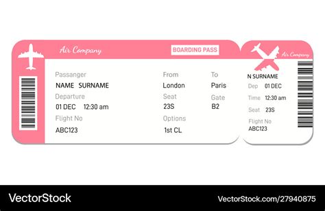Airline Boarding Pass Ticket Royalty Free Vector Image