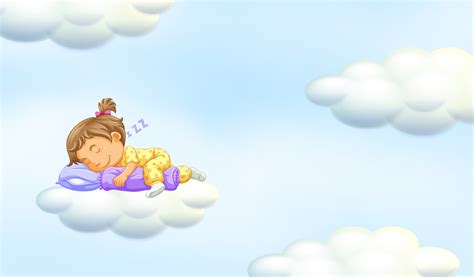 Little Girl Sleeping On Floating Cloud 444541 Vector Art At Vecteezy