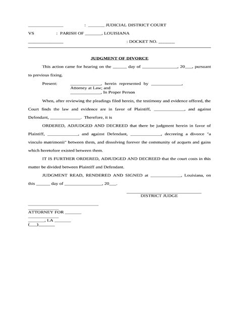 Judgment Of Divorce With No Children No Community Property Louisiana