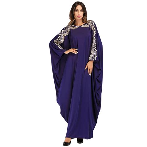 Muslim Dress Batwing Abaya Sequin Patchwork Sleeve Women Caftan