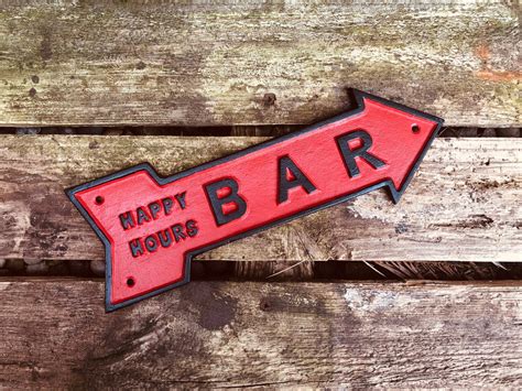 Happy Hour Iron Bar Sign Vintage Style Man Cave Sign Bar Etsy