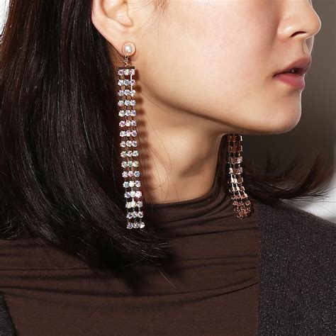 Long Tassel Rhinestone Dangle Earrings For Women Sexy Party Statement Elegant Fashion Jewelry