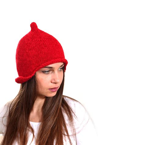 Hand Knit Red Hat The Dutch Girl Hat Knitted Fall Winter Hat Etsy