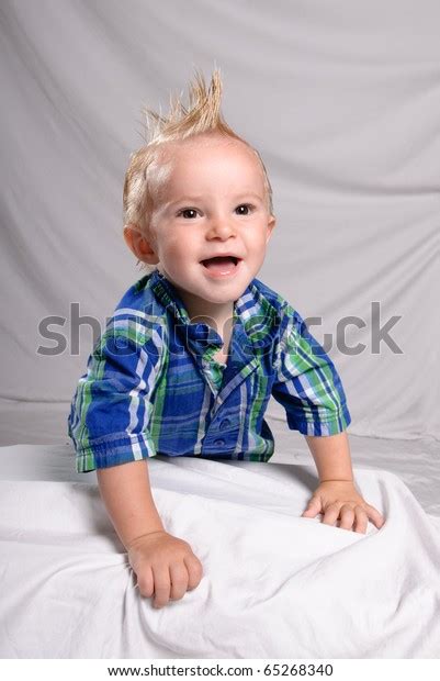 Portrait Toddler Boy Spiked Hair Looking Stock Photo 65268340