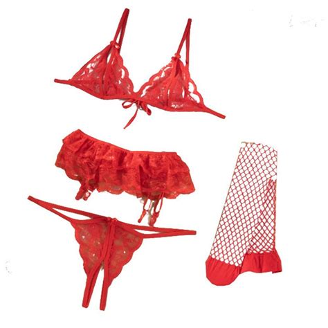 Red Sensual Lingerie Set Open Crotch And Cups V2