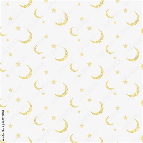 Star And Moon Pattern On White Background For Textile Fabrics Vector