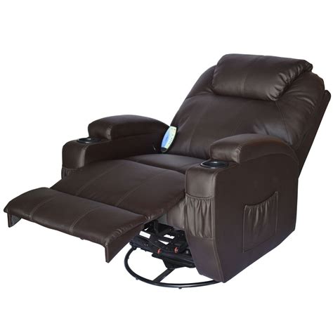 Homcom Massage Heated Pu Leather 360 Degree Swivel Recliner Chair With Remote Brown Check O