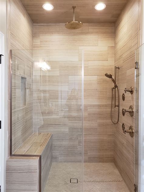 Walk in tile shower, tile shower, custom shower, luxury shower, tile bench, shower fixtures ...