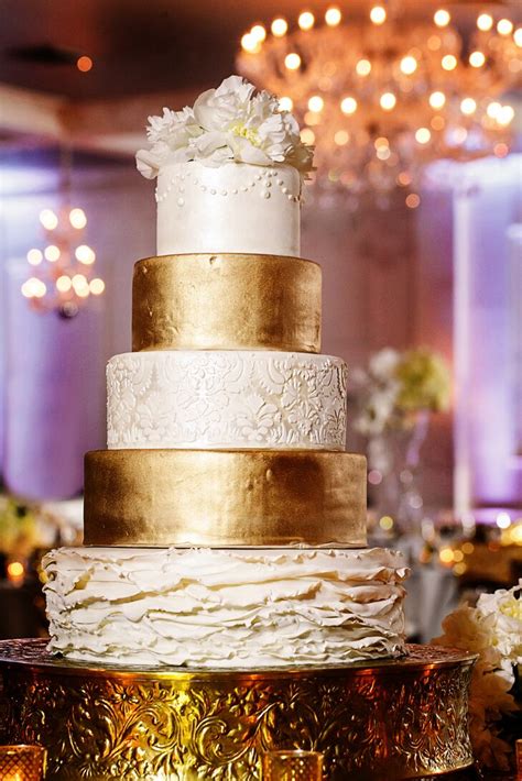 Modern Glam White And Gold Wedding Cake