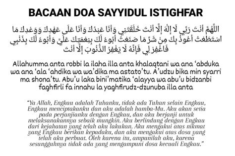 Bacaan Doa Sayyidul Istighfar Latin Arab Arti Lengkap Amalan Shohih