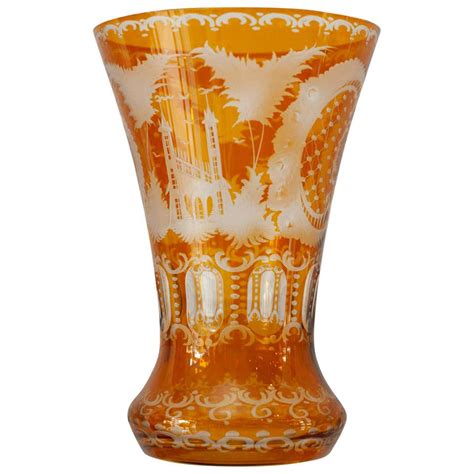 Antique Amber Bohemian Cut Crystal Vase For Sale At 1stdibs