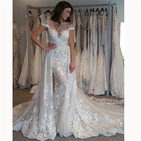 Luxury Detachable Train Lace Mermaid Wedding Gown 2018 Lace Bridal Dre Siaoryne